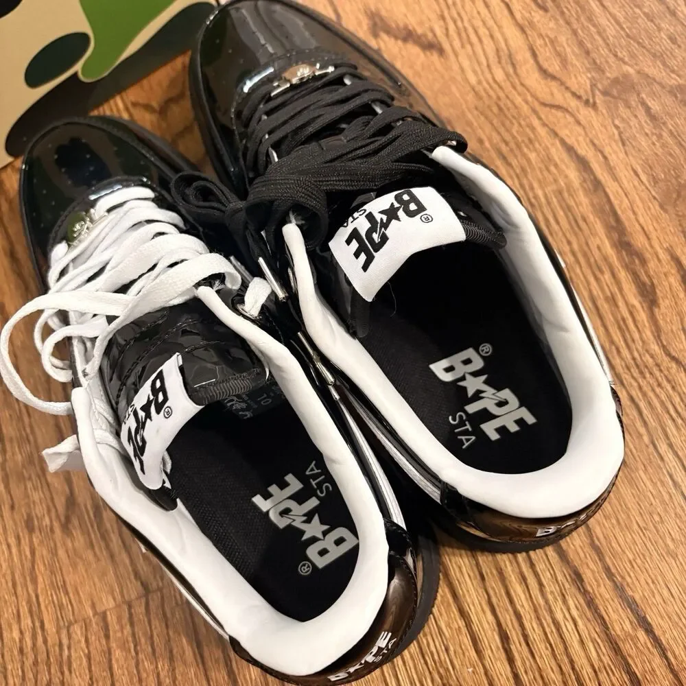 A Bathing Ape bape sta black & white patent leather size 10 w/ box & dust bag